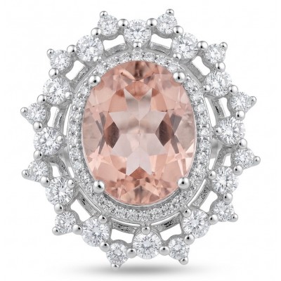 Authentic oval cut 9.2 carat Morganite 14K White Gold over .925 Sterling Silver ring s. 8 1/4