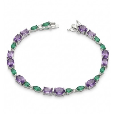 A Heritage in Bloom - Italy made 14.7 carat Amethyst Chrome Diopside .925 Sterling Silver handcrafted bracelet