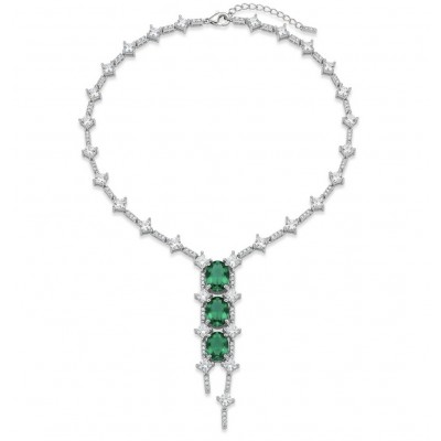 Gabriella 14.2 carat authentic Emerald rhodium over .925 Sterling Silver handcrafted Statement necklace