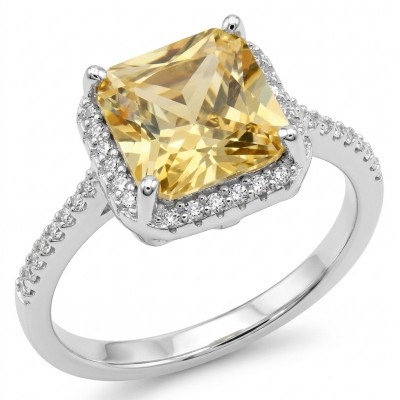 Splendid ASSHER cut 7.2 carat yellow Sapphire .925 Sterling Silver brilliantly handcrafted ring s. 7 1/4