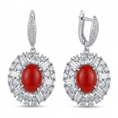 Elizabeth Natural Fossilized Coral 11.8 carat Moissanite .925 Sterling Silver handcrafted earrings