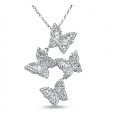 Four Butterflies natural 7.5 carat White Topaz .925 Sterling Silver handmade Statement necklace