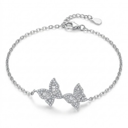 Two white Butterflies natural 7.5 carat White Topaz .925 Sterling Silver handmade Statement Bracelet