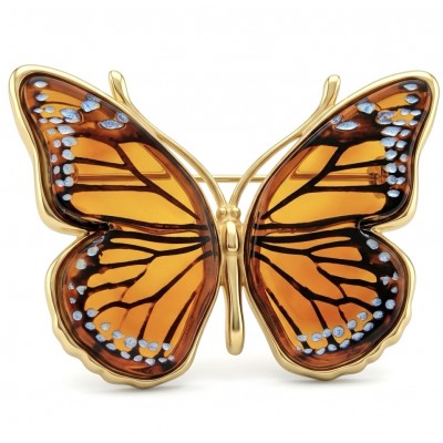 Golden Butterfly Authentic carved Baltic Amber 18K Gold over .925 Sterling Silver handcrafted pendant