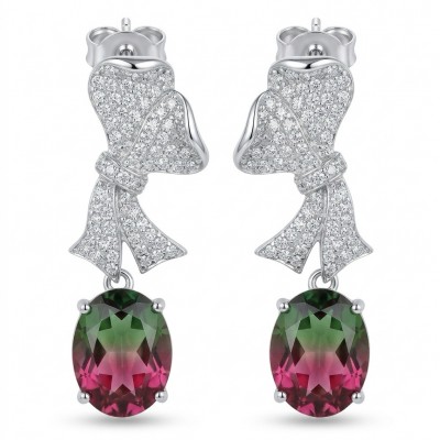 Luxurious 4.9 carat Brazilian Watermelon Tourmaline .925 Sterling Silver Handcrafted Earrings