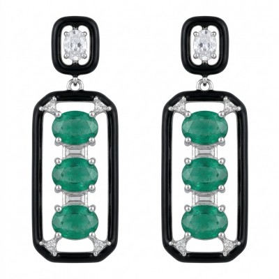 Art Deco 8.2 carat Colombian Emerald .925 Sterling Silver handcrafted Statement earrings