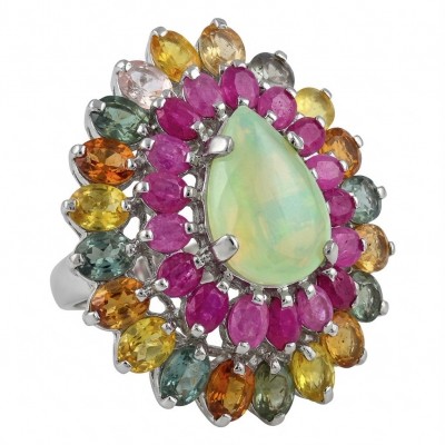 Royal quality genuine Prehnite rhodium over .925 Sterling Silver handcrafted .925 Sterling Silver handcrafted ring s. 6 3/4