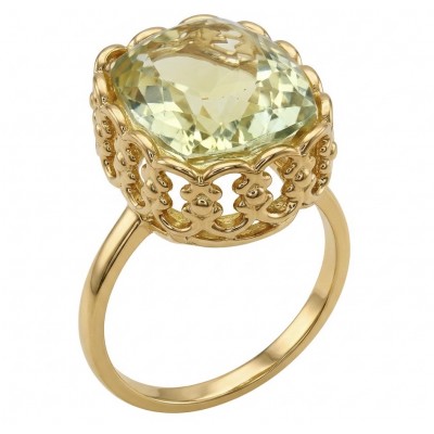 Costa del Sol 14.4 carat Lemon Quartz 18K Gold over .925 Sterling Silver handcrafted ring size 9 1/4