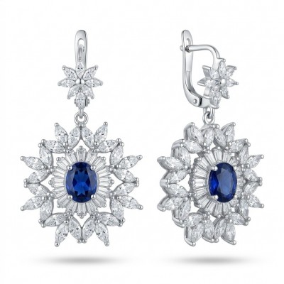 Art Deco - Incredible genuine 8.5 CARAT Sapphire .925 Sterling Silver handcrafted Earrings