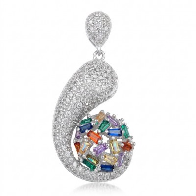 Sofia 14.5 carat Brazilian multicolor Sapphire pave White Topaz .925 Sterling Silver handmade Pendant