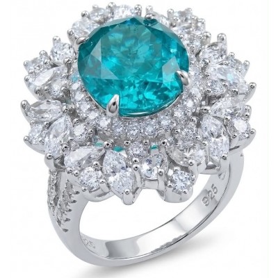 Wonderland 7.5 carat Brazilian Paraiba Tourmaline .925 Sterling Silver Handcrafted Ring size 5