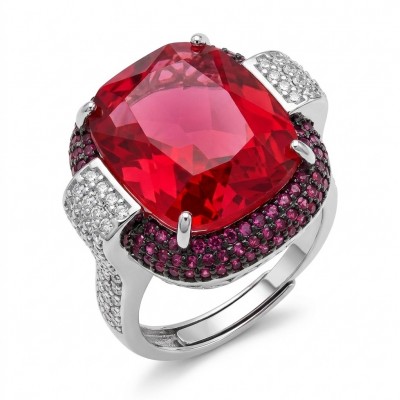 Art Deco 18.6 ctw Red Topaz black enamel .925 Sterling Silver handcrafted Statement Ring size 7 adjustable