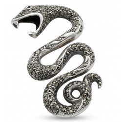 Divine Fire - Large 2 5/8 inches long Cobra Snake genuine Marcasite .925 Sterling Silver handmade Pendant