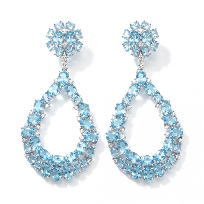 Atlantica 12.8 carat Swiss Blue Topaz 22K Gold over .925 Sterling Silver Handcrafted Statement earrings