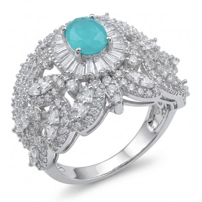 Luxurious 4.2 carat Colombian Emerald .925 Sterling Silver dipped in Rhodium handcrafted Ring size 8 1/4