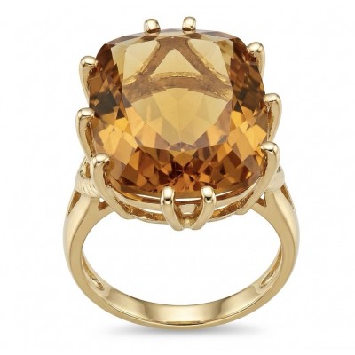 Liliana 24.5 carat Champagne Smoky Topaz .925 Sterling Silver dipped in real 18K Gold Oversized Ring size 6