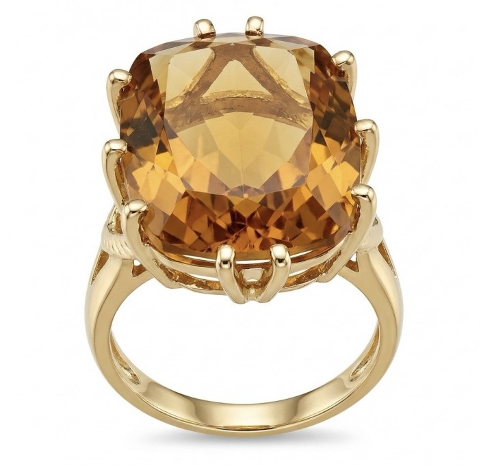 Liliana 24.5 carat Champagne Smoky Topaz .925 Sterling Silver dipped in real 18K Gold Oversized Ring size 6