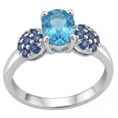 Pacifica 1.5 carat authentic Swiss Blue Topaz .925 Sterling Silver handmade Statement Ring size 7 1/2