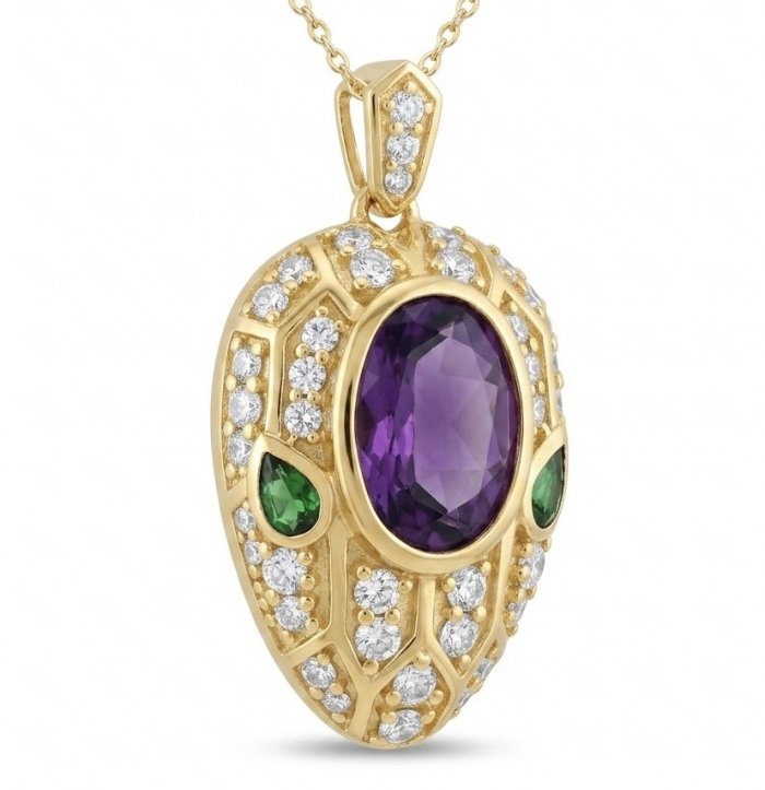 Seducer - Cobra 10.5 carat Amethyst 22K Gold over .925 Sterling Silver handcrafted Pendant - video