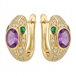 Seducer - Cobra 4.8 carat Amethyst 22K Gold over .925 Sterling Silver handcrafted earrings