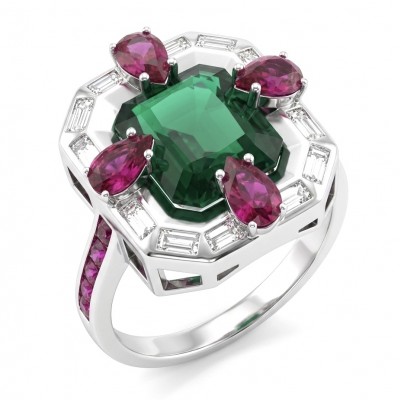 Art Deco 8.6 ctw Emerald .925 Sterling Silver handcrafted Statement Ring size 7 1/4