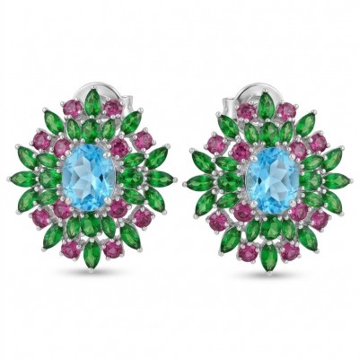 Exquisite 24.7 carat Swiss Blue Topaz rhodium over .925 Sterling Silver Handcrafted Statement earrings