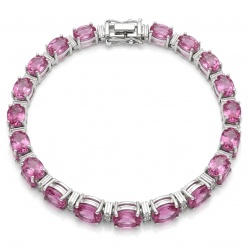 Luxurious 45.4 carat Pink Sapphire rhodium over .925 Sterling Silver handcrafted Bracelet