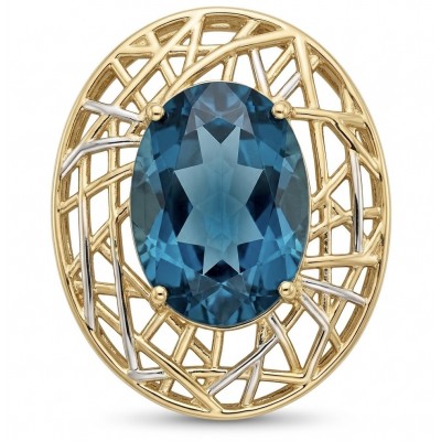 Blue Island - 8.2 carat London Blue Topaz 18K Gold over .925 Sterling Silver handmade Pendant