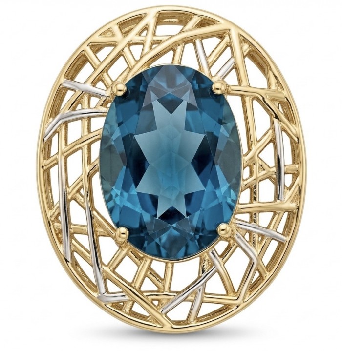Blue Island - 8.2 carat London Blue Topaz 18K Gold over .925 Sterling Silver handmade Pendant