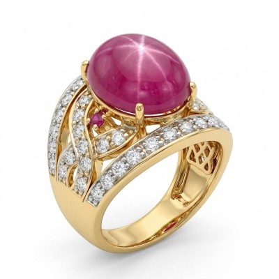 Giovanna Genuine 14.5 CARAT Star Ruby 22K Gold over .925 Sterling Silver Statement Ring size 7