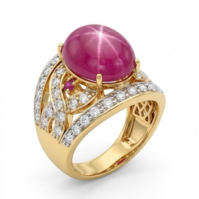 Giovanna Genuine 14.5 CARAT Star Ruby 22K Gold over .925 Sterling Silver Statement Ring size 7