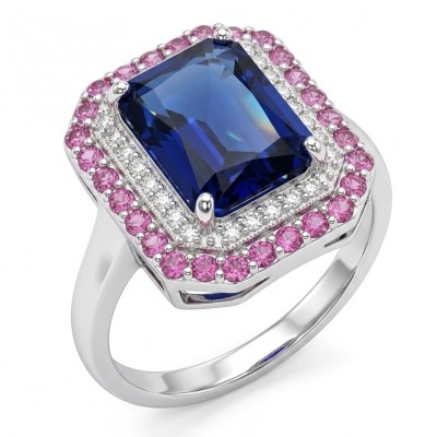 Suzanna 5.5 ctw Sapphire Ruby .925 Sterling Silver handcrafted Statement Ring size 7 1/2