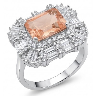 Isabella Authentic emerald cut 4.8 carat Morganite .925 Sterling Silver ring s. 6 1/4