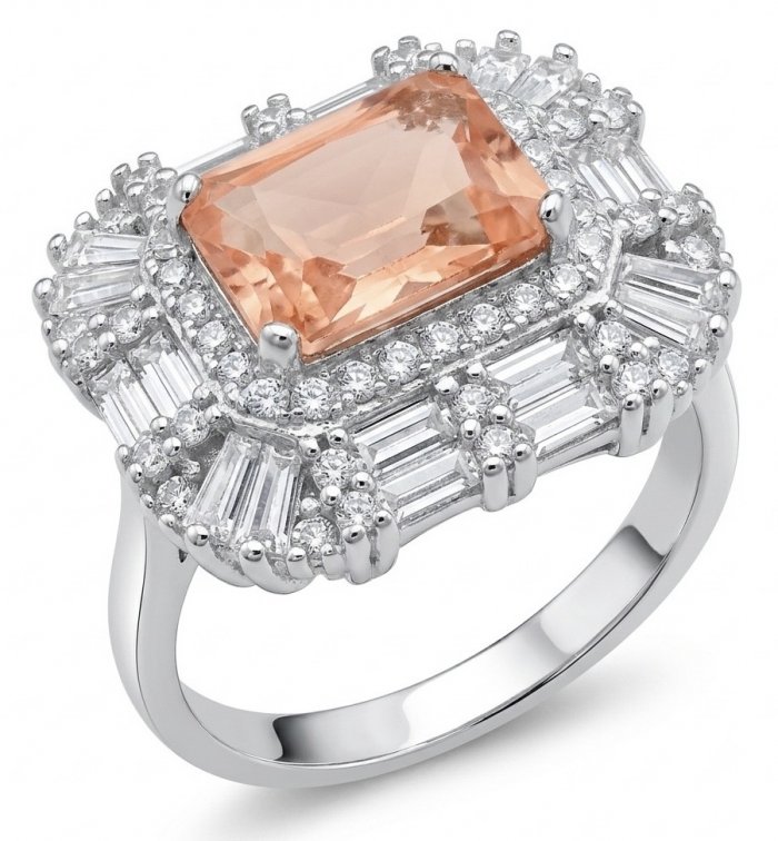 Isabella Authentic emerald cut 4.8 carat Morganite .925 Sterling Silver ring s. 6 1/4 - video