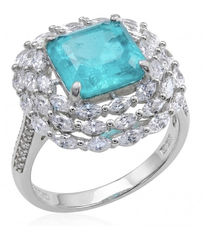 5.8 carat natural Colombian Emerald 7.9 carat Moissanite .925 Sterling Silver handmade Statement Ring size 8