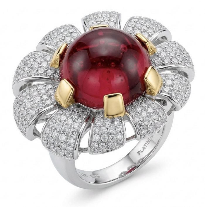 Red Flower Natural 14.2 carat Ruby .925 Sterling Silver dipped rhodium handmade Statement Ring size 7 1/4 - video