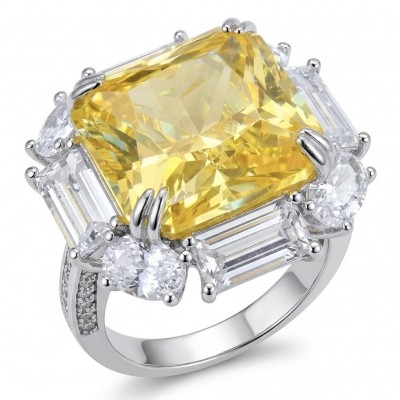 Art Deco - Luxurious assher cut 15.7 carat Yellow Sapphire 18K Gold over .925 Sterling Silver handcrafted Ring s. 8 1/4