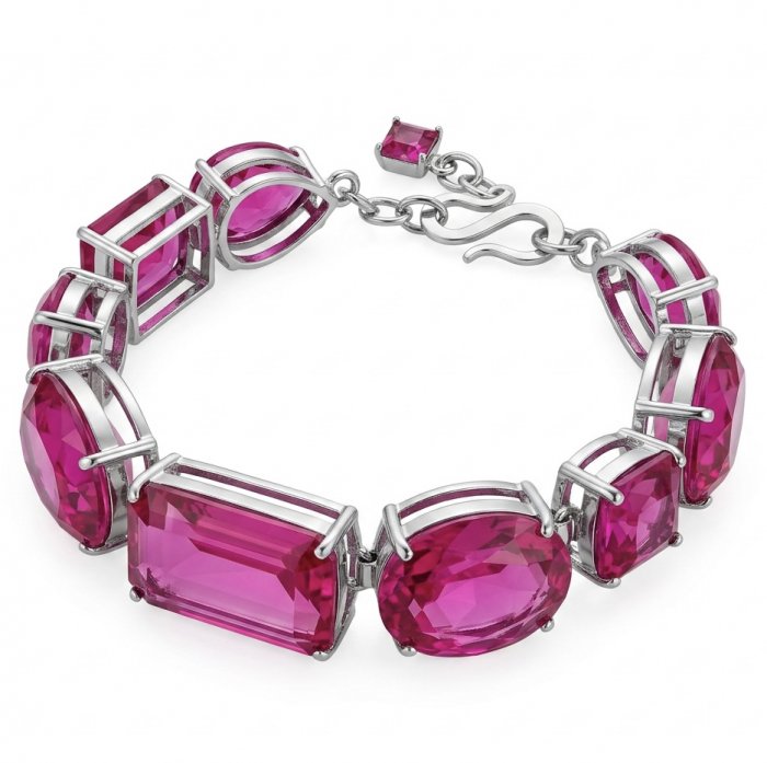 Luxurious 140.4 carat Fuchsia Pink Sapphire .925 Sterling Silver handcrafted Bracelet - video