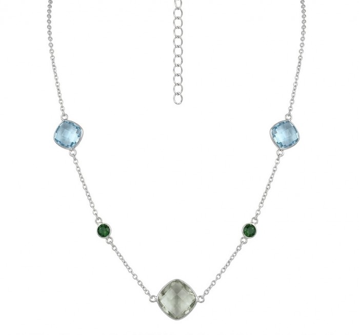 Infinity 8.5 carat Authentic Multigems Rhodium over .925 Sterling Silver handcrafted Statement necklace