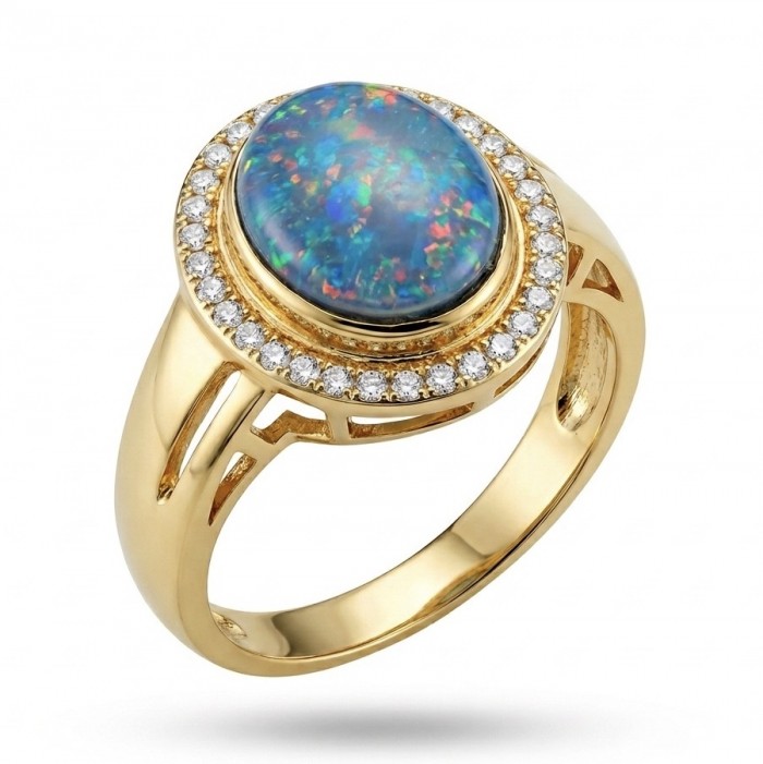 Endless Beauty Genuine 7.2 carat Doublet Australian Opal 18K Gold over .925 Sterling Silver handmade Ring size 8
