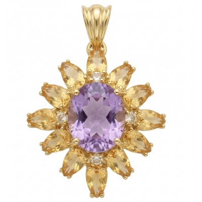 Mademoiselle - 8.7 carat Amethyst Brazilian Citrine 18K Gold over .925 Sterling Silver handcrafted Pendant