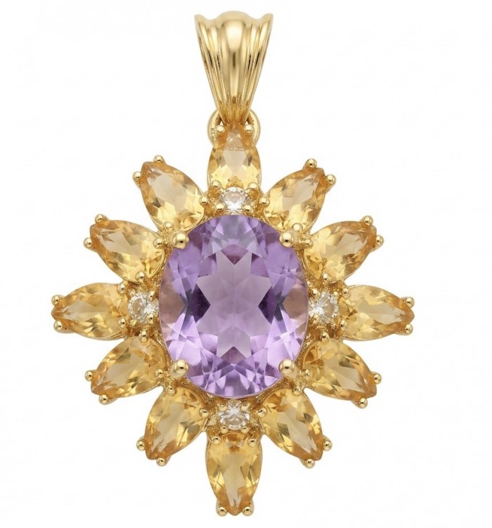 Mademoiselle - 8.7 carat Amethyst Brazilian Citrine 18K Gold over .925 Sterling Silver handcrafted Pendant