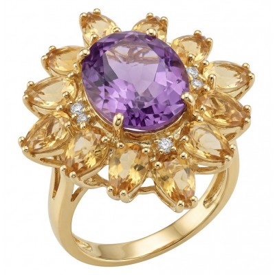 Mademoiselle - 7.7 carat Amethyst Brazilian Citrine 18K Gold over .925 Sterling Silver handcrafted Ring size 7