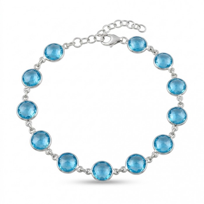 Authentic 10.5 carat Swiss Blue Topaz .925 Sterling Silver handmade Bracelet