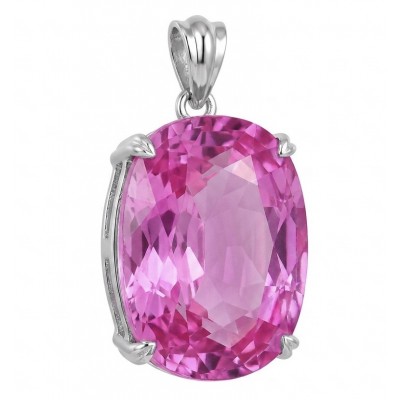 Oval cut 28.8 carat Bubblegum Pink Sapphire from Madagascar .925 Sterling Silver handcrafted pendant
