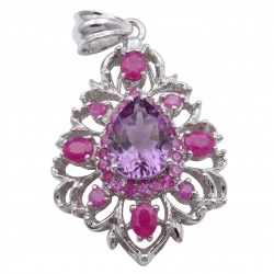 Francesca Genuine 18.5 carat Amethyst Kashmir Ruby rhodium over .925 Sterling Silver handmade Pendant