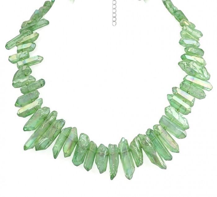 Mint-Green Halite Crystal Cluster .925 Sterling Silver handmade Necklace
