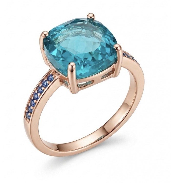 Costa del Sol 7.8 carat Apatite 14K Rose Gold .925 Sterling Silver Handcrafted Statement Ring size 7