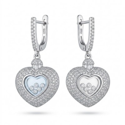 Precious Heart - Floating Memories 12.5 carat White Sapphire .925 Sterling Silver Handcrafted Statement earrings