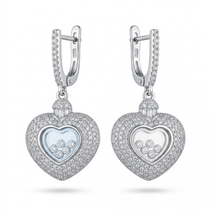 Precious Heart - Floating Memories 12.5 carat White Sapphire .925 Sterling Silver Handcrafted Statement earrings
